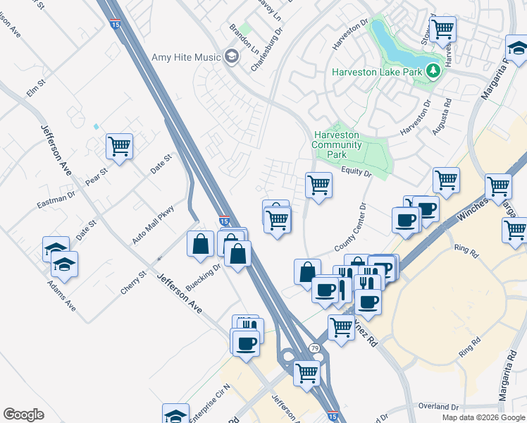 map of restaurants, bars, coffee shops, grocery stores, and more near 28563 Via Navarra in Temecula