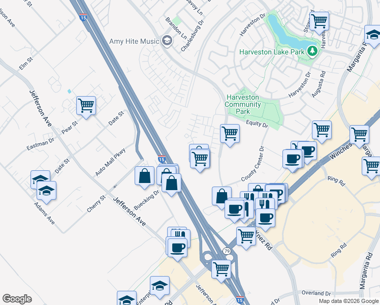 map of restaurants, bars, coffee shops, grocery stores, and more near 28563 Via Navarra in Temecula