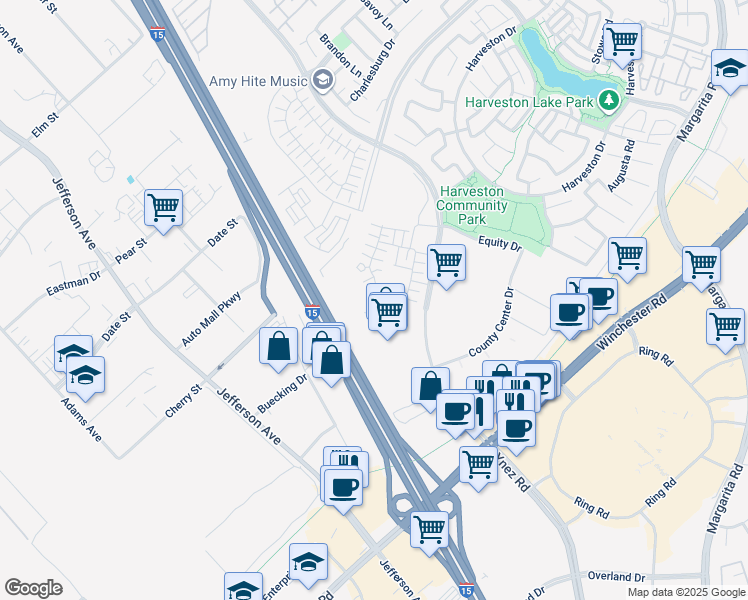 map of restaurants, bars, coffee shops, grocery stores, and more near 28575 Via Navarra in Temecula