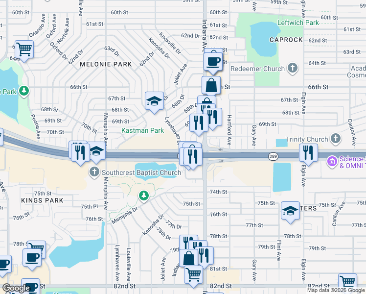 map of restaurants, bars, coffee shops, grocery stores, and more near 6911 Lynnhaven Drive in Lubbock