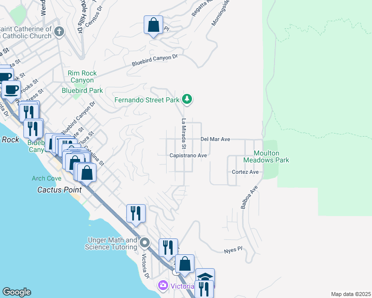 map of restaurants, bars, coffee shops, grocery stores, and more near 1005 Miramar Street in Laguna Beach