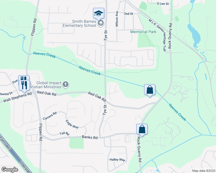 map of restaurants, bars, coffee shops, grocery stores, and more near 177 Bay Court Drive in Stockbridge