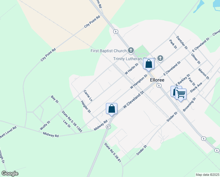 map of restaurants, bars, coffee shops, grocery stores, and more near 1045 West Harlin Street in Elloree