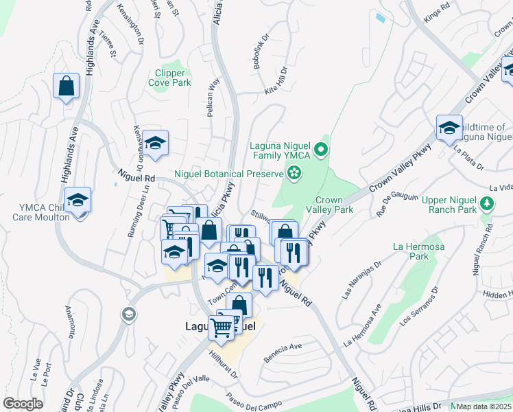map of restaurants, bars, coffee shops, grocery stores, and more near 29752 Ivy Glenn Drive in Laguna Niguel