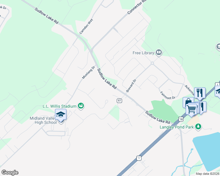 map of restaurants, bars, coffee shops, grocery stores, and more near 115 Sudlow Lake Road in Graniteville