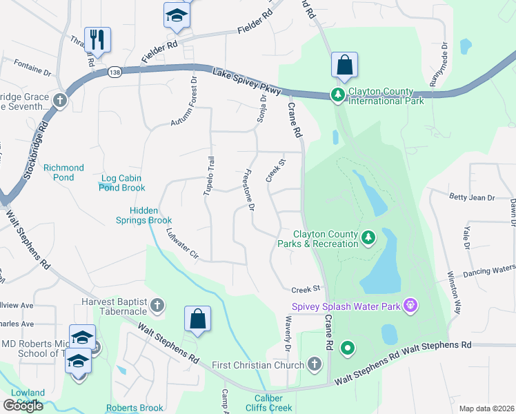 map of restaurants, bars, coffee shops, grocery stores, and more near 8224 Freestone Drive in Jonesboro