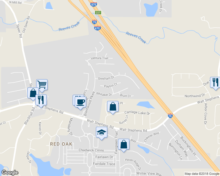 map of restaurants, bars, coffee shops, grocery stores, and more near 305 Duke Way in Stockbridge