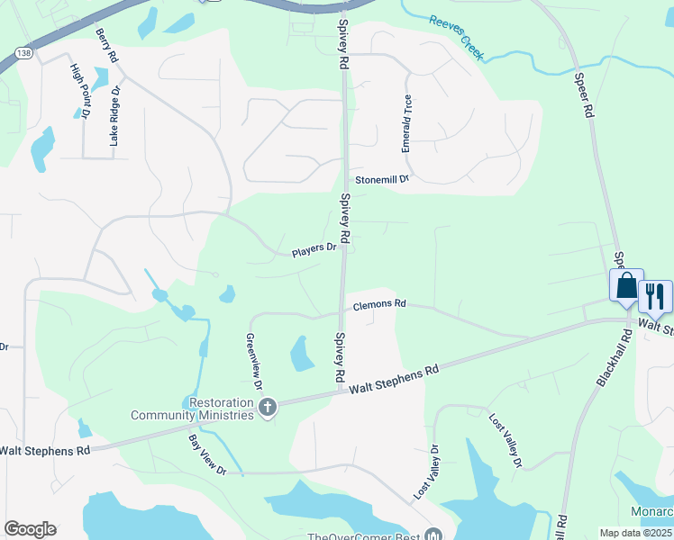 map of restaurants, bars, coffee shops, grocery stores, and more near 8215 Spivey Road in Jonesboro