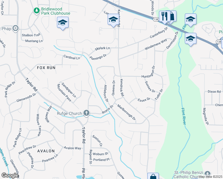 map of restaurants, bars, coffee shops, grocery stores, and more near 8229 Queens Drive in Jonesboro