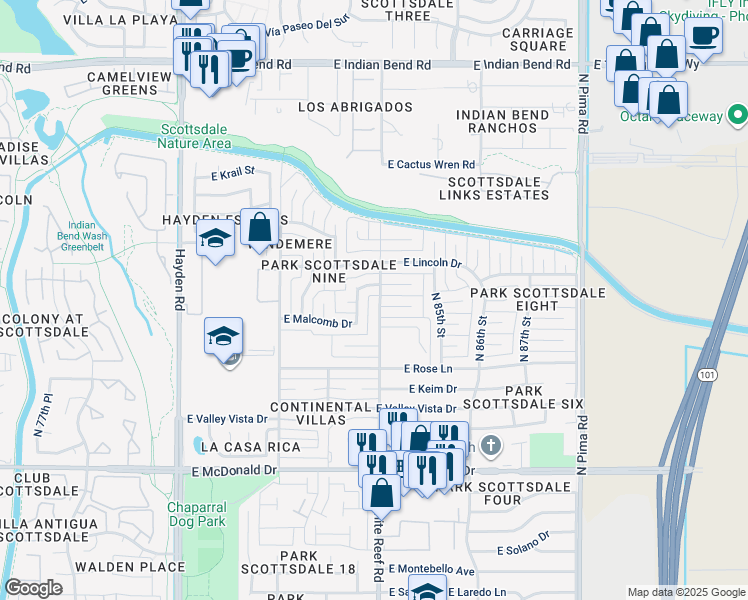 map of restaurants, bars, coffee shops, grocery stores, and more near 8401 East Citrus Way in Scottsdale