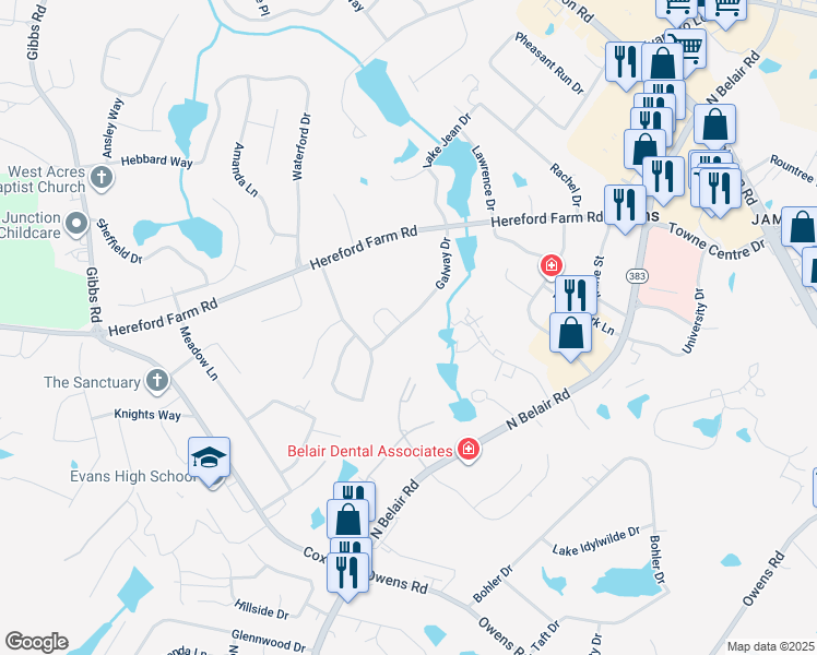 map of restaurants, bars, coffee shops, grocery stores, and more near 4482 Galway Drive in Evans