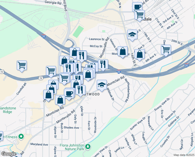 map of restaurants, bars, coffee shops, grocery stores, and more near 7901 Crestwood Boulevard in Irondale