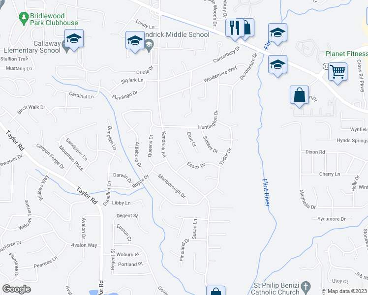 map of restaurants, bars, coffee shops, grocery stores, and more near 8216 Saxon Court in Jonesboro
