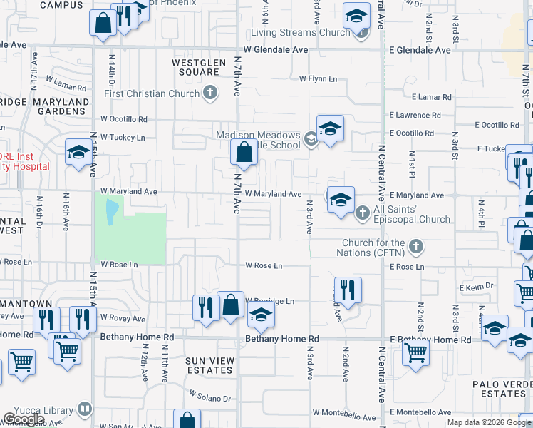 map of restaurants, bars, coffee shops, grocery stores, and more near 6242-6248 North 4th Drive in Phoenix