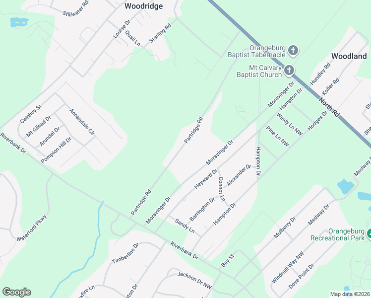 map of restaurants, bars, coffee shops, grocery stores, and more near 761 Partridge Road in Orangeburg