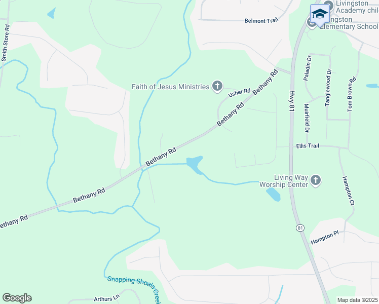 map of restaurants, bars, coffee shops, grocery stores, and more near 327 Bethany Road in Covington