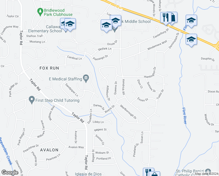 map of restaurants, bars, coffee shops, grocery stores, and more near 8218 Attleboro Drive in Jonesboro