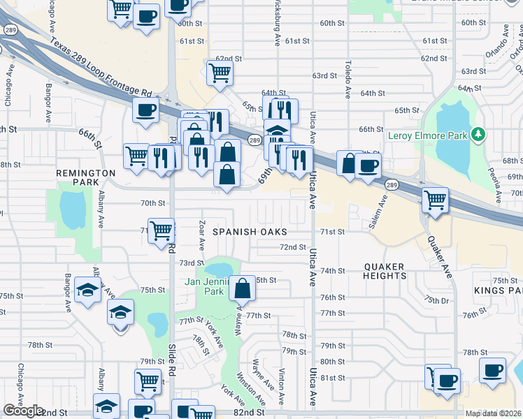 map of restaurants, bars, coffee shops, grocery stores, and more near 7013 Wayne Avenue in Lubbock