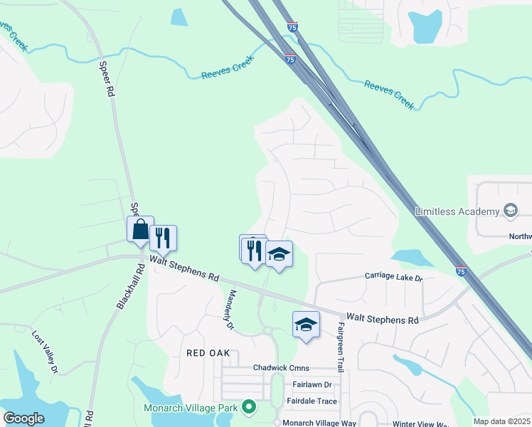map of restaurants, bars, coffee shops, grocery stores, and more near 133 Titan Road in Stockbridge