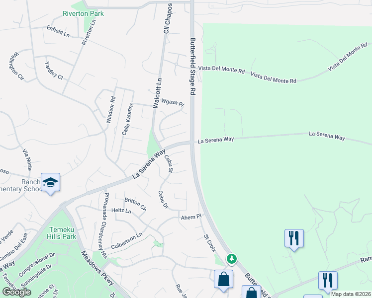 map of restaurants, bars, coffee shops, grocery stores, and more near 31990 Pasos Place in Temecula