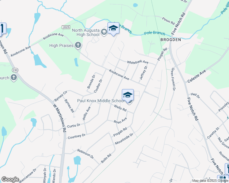map of restaurants, bars, coffee shops, grocery stores, and more near 1908 Courtney Drive in North Augusta