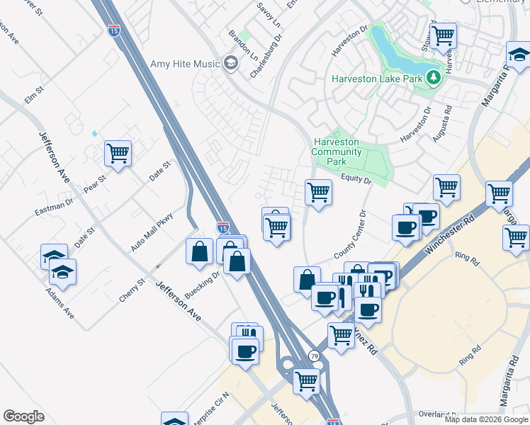 map of restaurants, bars, coffee shops, grocery stores, and more near 28525 Via Crianza in Temecula