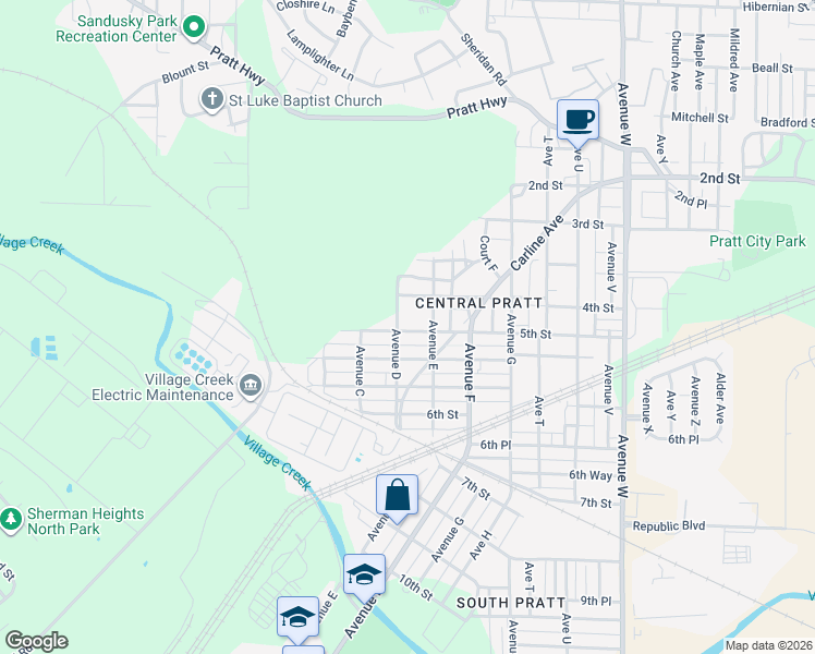 map of restaurants, bars, coffee shops, grocery stores, and more near 404 5th Place Pratt in Birmingham