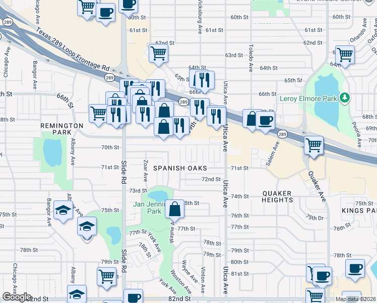 map of restaurants, bars, coffee shops, grocery stores, and more near 7013 Wayne Avenue in Lubbock