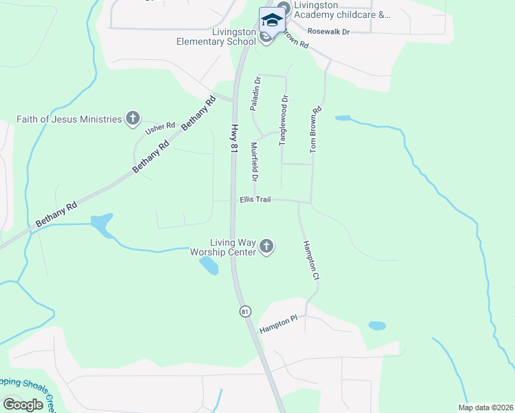 map of restaurants, bars, coffee shops, grocery stores, and more near 4007 Highway 81 in Covington
