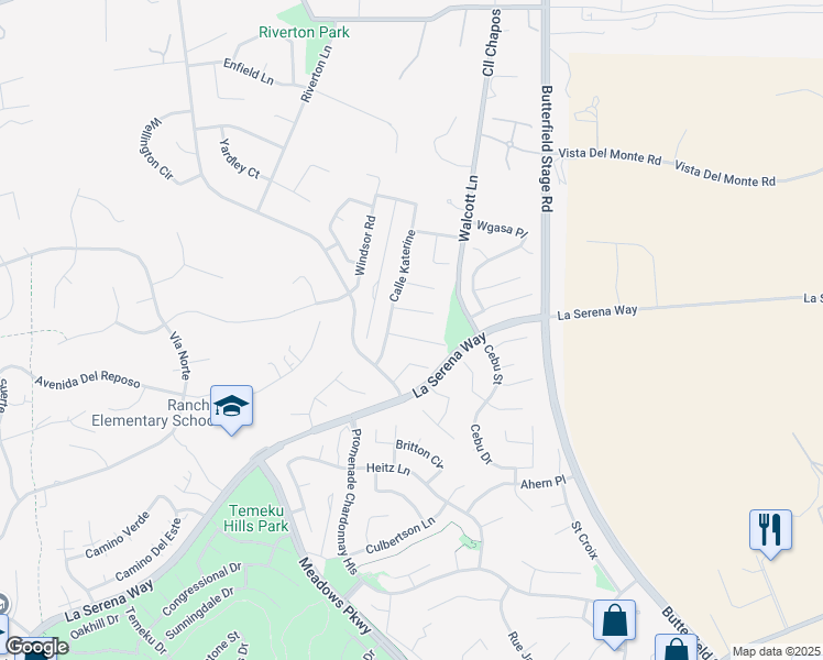 map of restaurants, bars, coffee shops, grocery stores, and more near 31764 Leigh Lane in Temecula