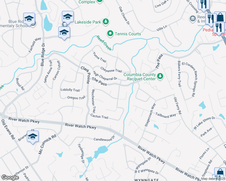 map of restaurants, bars, coffee shops, grocery stores, and more near 3739 Winchester Trail in Martinez