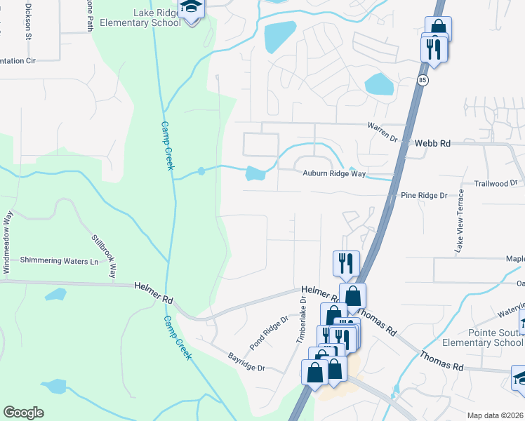 map of restaurants, bars, coffee shops, grocery stores, and more near 8260 Creekridge Circle in Riverdale