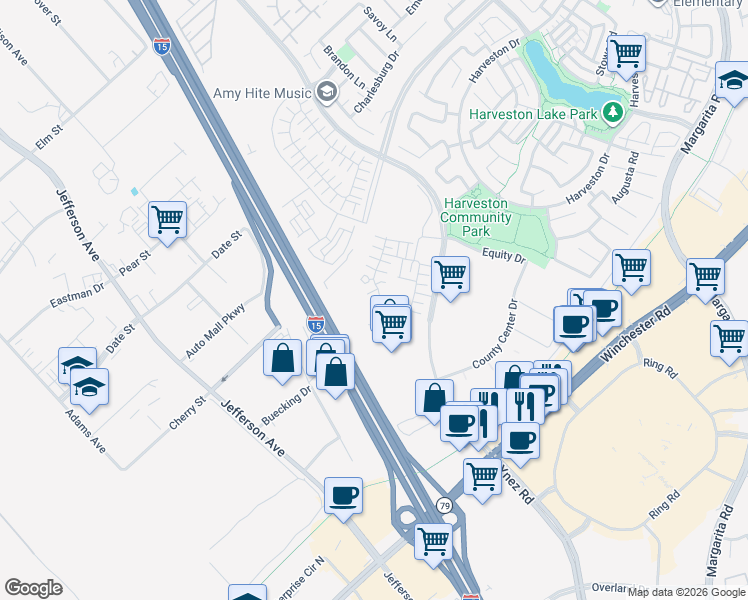 map of restaurants, bars, coffee shops, grocery stores, and more near 28525 Via Crianza in Temecula