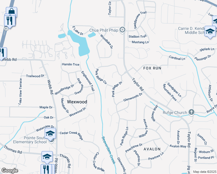 map of restaurants, bars, coffee shops, grocery stores, and more near 8184 Trace Court in Riverdale