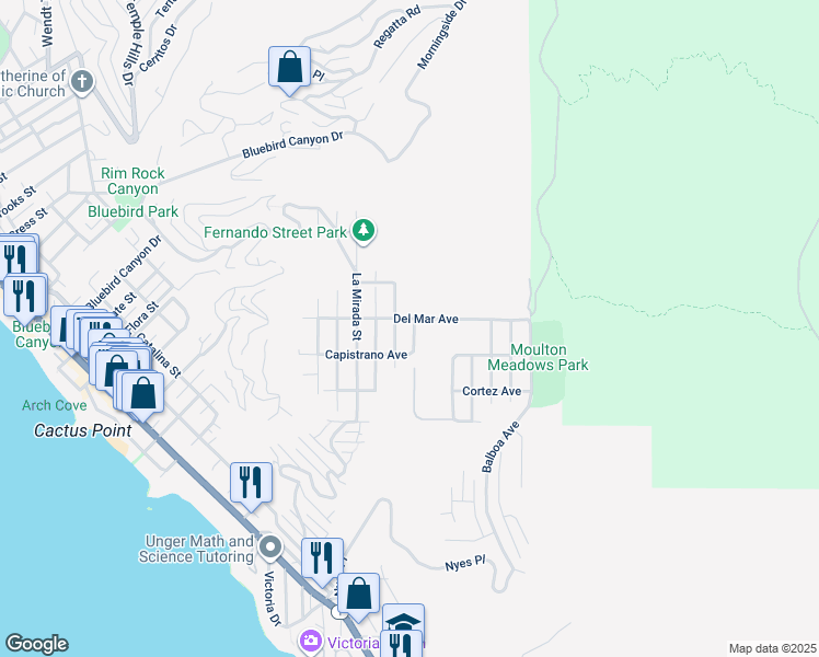 map of restaurants, bars, coffee shops, grocery stores, and more near 1071 Oro Street in Laguna Beach