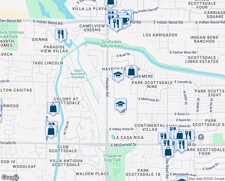 map of restaurants, bars, coffee shops, grocery stores, and more near 6320 North 82nd Street in Scottsdale