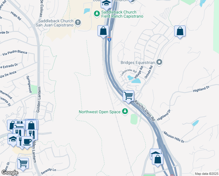 map of restaurants, bars, coffee shops, grocery stores, and more near 29835 Camino Capistrano in San Juan Capistrano