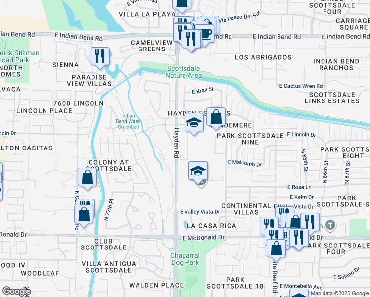 map of restaurants, bars, coffee shops, grocery stores, and more near 8025 East Lincoln Drive in Scottsdale