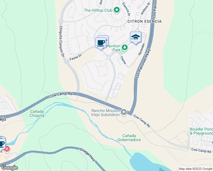 map of restaurants, bars, coffee shops, grocery stores, and more near 83 Ventada Street in Ladera Ranch