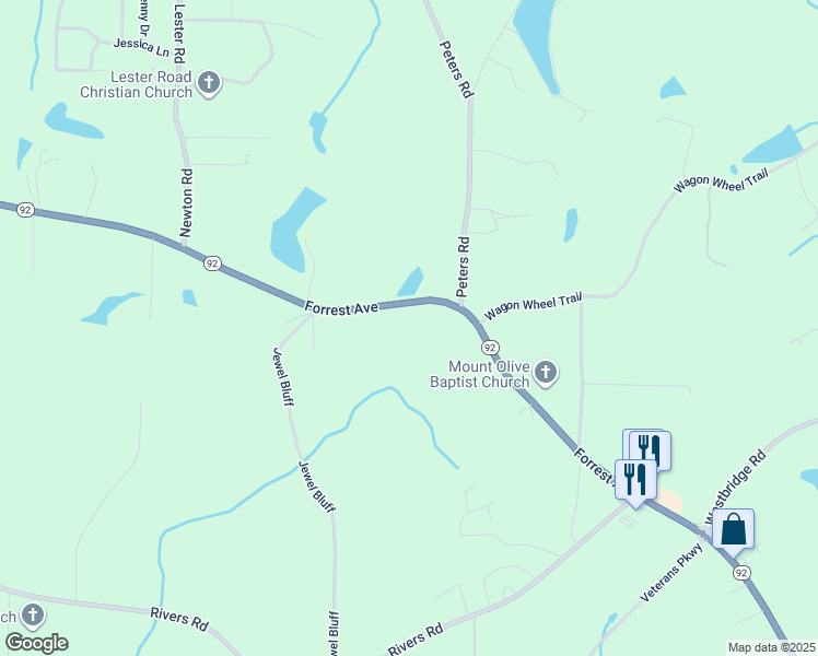 map of restaurants, bars, coffee shops, grocery stores, and more near 1646 Georgia 92 in Fayetteville