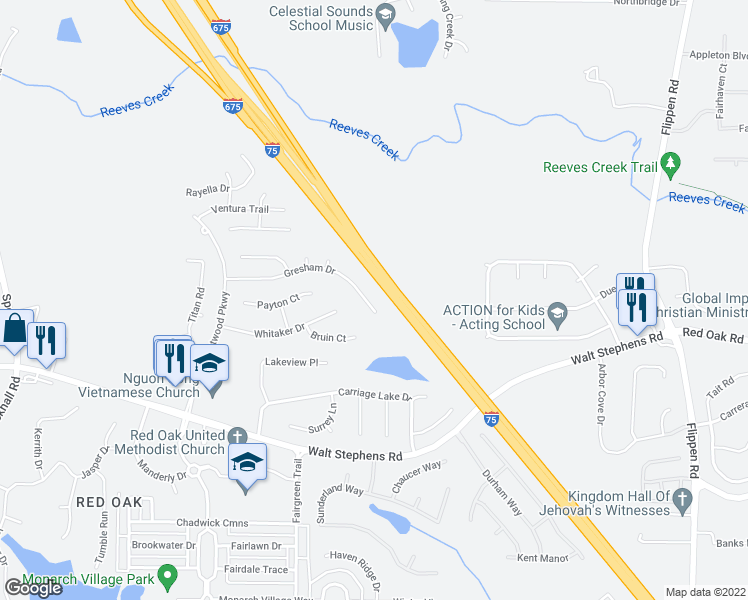 map of restaurants, bars, coffee shops, grocery stores, and more near 451 Gresham Drive in Stockbridge