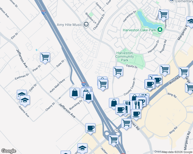 map of restaurants, bars, coffee shops, grocery stores, and more near 28467 Via Rioja in Temecula