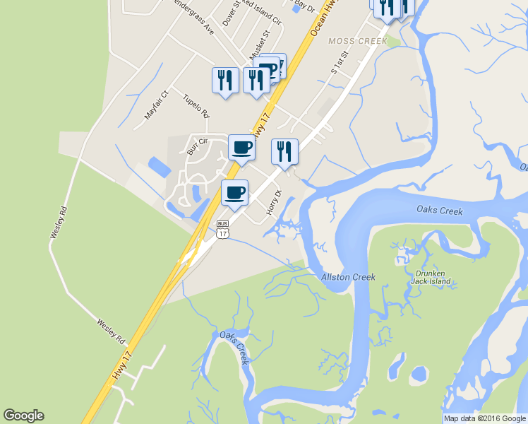 map of restaurants, bars, coffee shops, grocery stores, and more near 5247 Horry Drive in Murrells Inlet