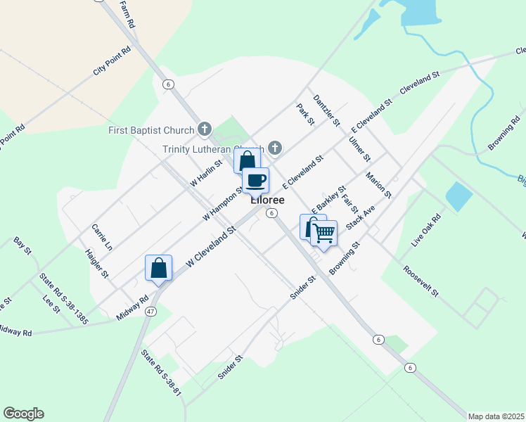 map of restaurants, bars, coffee shops, grocery stores, and more near in Elloree
