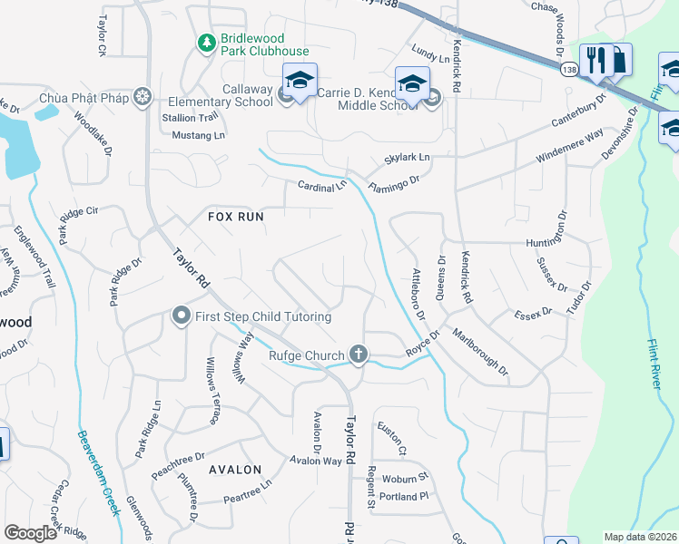 map of restaurants, bars, coffee shops, grocery stores, and more near 8205 Valley Bluff in Riverdale