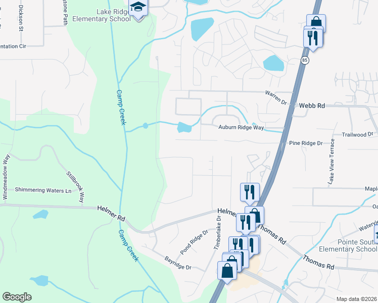 map of restaurants, bars, coffee shops, grocery stores, and more near 8260 Creekridge Circle in Riverdale