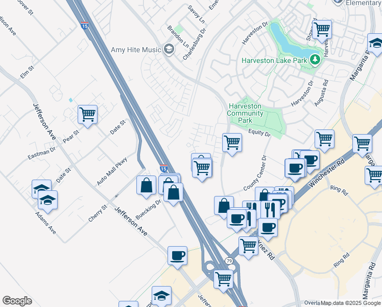 map of restaurants, bars, coffee shops, grocery stores, and more near 28473 Via Rioja in Temecula