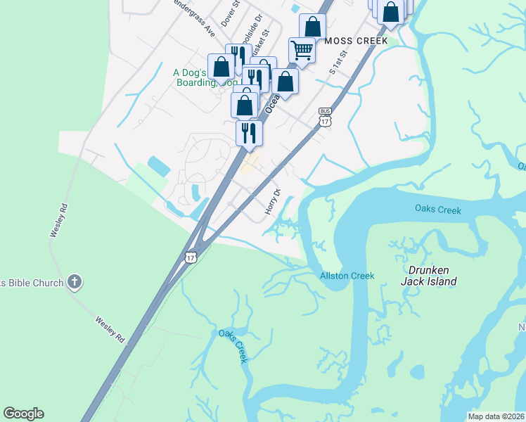map of restaurants, bars, coffee shops, grocery stores, and more near 5247 Horry Drive in Murrells Inlet