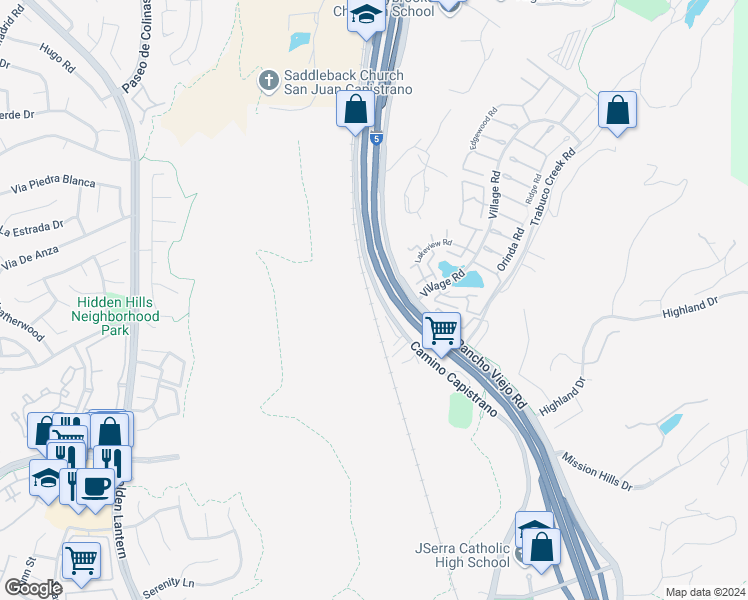 map of restaurants, bars, coffee shops, grocery stores, and more near 29835 Camino Capistrano in San Juan Capistrano