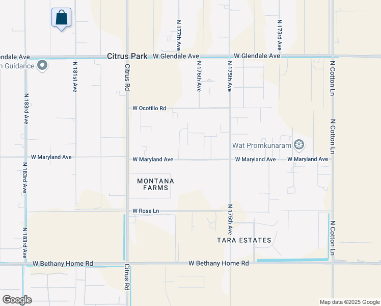 map of restaurants, bars, coffee shops, grocery stores, and more near 17624 West Maryland Avenue in Waddell